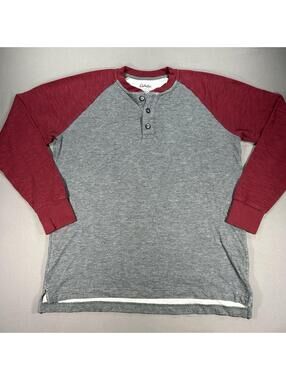 Cabelas Mens Thermal Shirt Henley Long Sleeve Gray Red Size Large